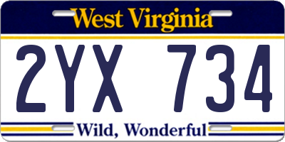 WV license plate 2YX734