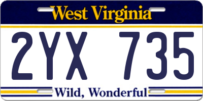 WV license plate 2YX735