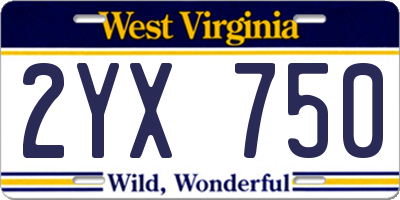 WV license plate 2YX750