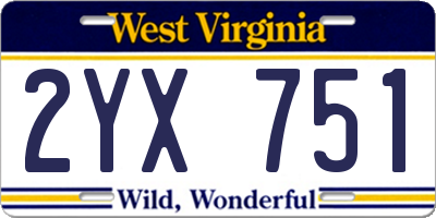 WV license plate 2YX751