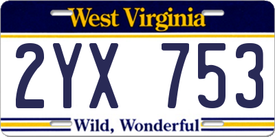 WV license plate 2YX753