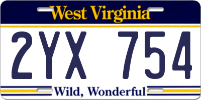 WV license plate 2YX754