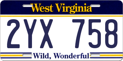 WV license plate 2YX758