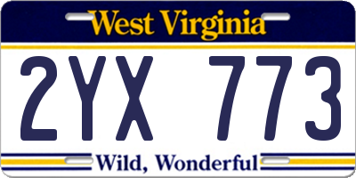 WV license plate 2YX773