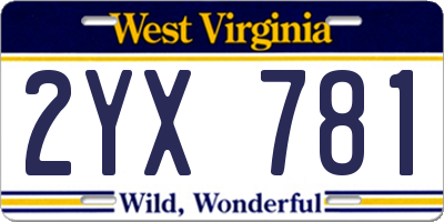 WV license plate 2YX781