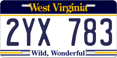 WV license plate 2YX783