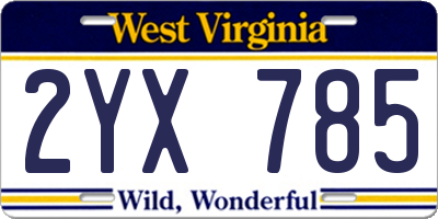 WV license plate 2YX785
