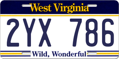 WV license plate 2YX786