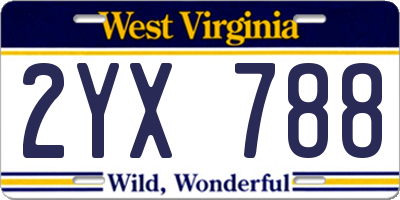 WV license plate 2YX788