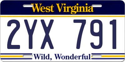 WV license plate 2YX791