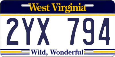 WV license plate 2YX794