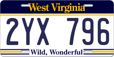 WV license plate 2YX796