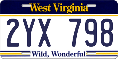 WV license plate 2YX798