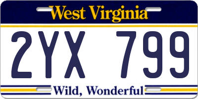 WV license plate 2YX799