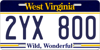 WV license plate 2YX800