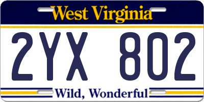 WV license plate 2YX802