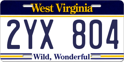 WV license plate 2YX804