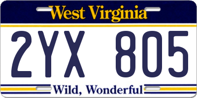 WV license plate 2YX805