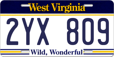WV license plate 2YX809