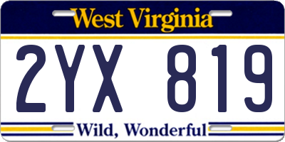 WV license plate 2YX819