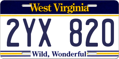 WV license plate 2YX820