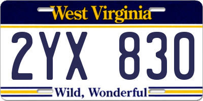 WV license plate 2YX830