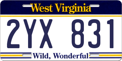 WV license plate 2YX831