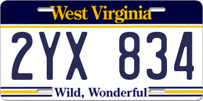 WV license plate 2YX834