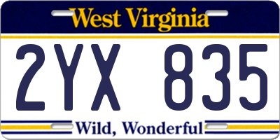 WV license plate 2YX835