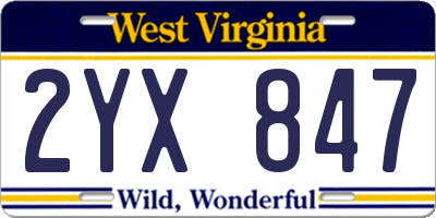 WV license plate 2YX847