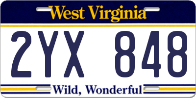WV license plate 2YX848