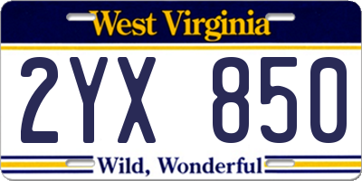 WV license plate 2YX850