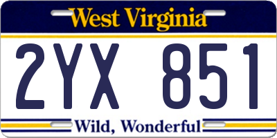 WV license plate 2YX851