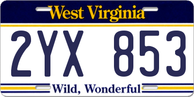 WV license plate 2YX853
