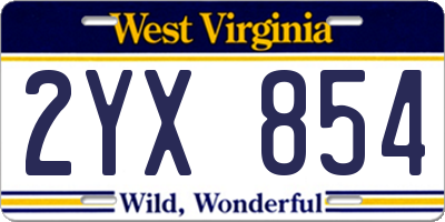 WV license plate 2YX854
