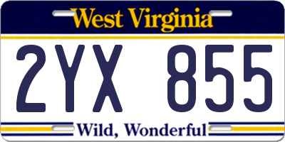 WV license plate 2YX855