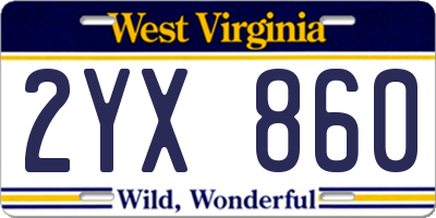 WV license plate 2YX860