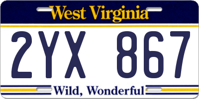 WV license plate 2YX867
