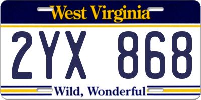 WV license plate 2YX868