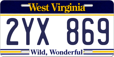 WV license plate 2YX869