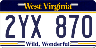 WV license plate 2YX870