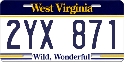 WV license plate 2YX871