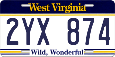 WV license plate 2YX874