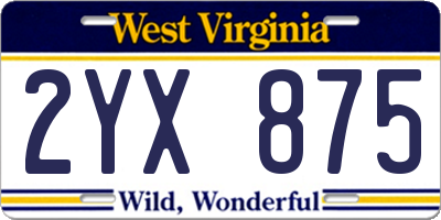 WV license plate 2YX875