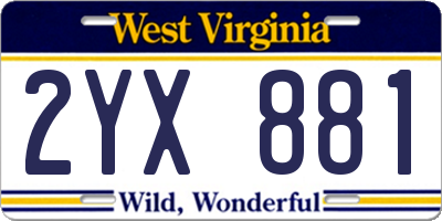 WV license plate 2YX881