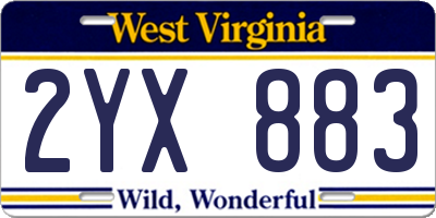 WV license plate 2YX883
