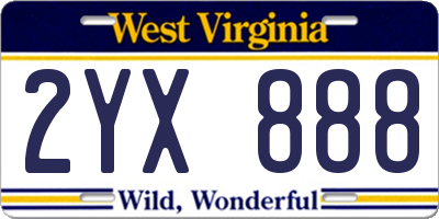 WV license plate 2YX888