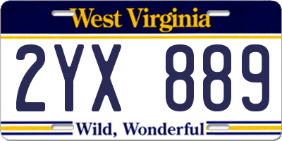WV license plate 2YX889