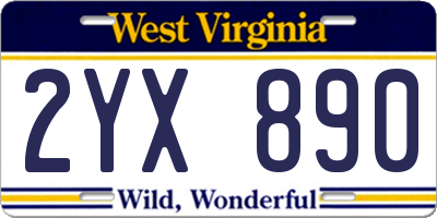 WV license plate 2YX890