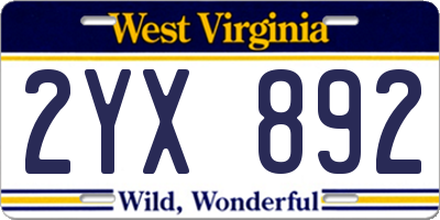 WV license plate 2YX892